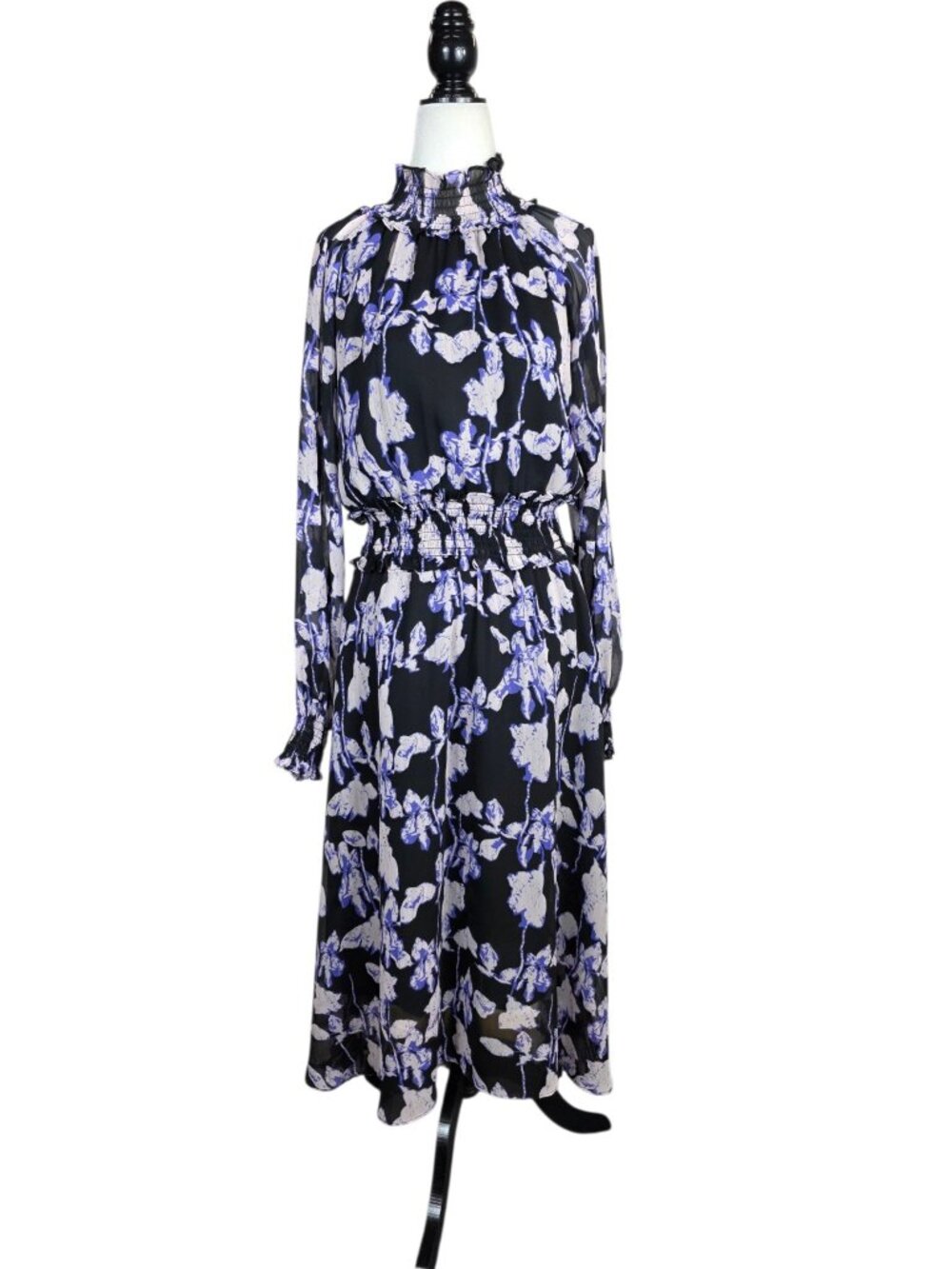 O.P.T. One Pretty Time Black Floral Smocked Midi Dress Size M